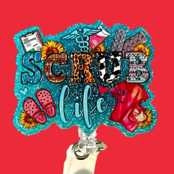 Glitter Scrub Life Badge Retractable Badge Reel for Medical Occupation - Picture 1 of 4